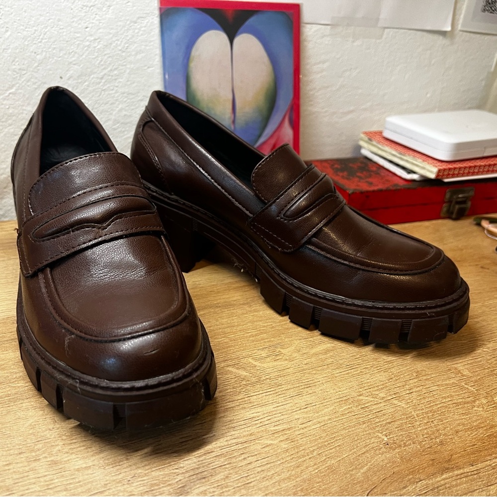 chocolate brown heeled loafers size7